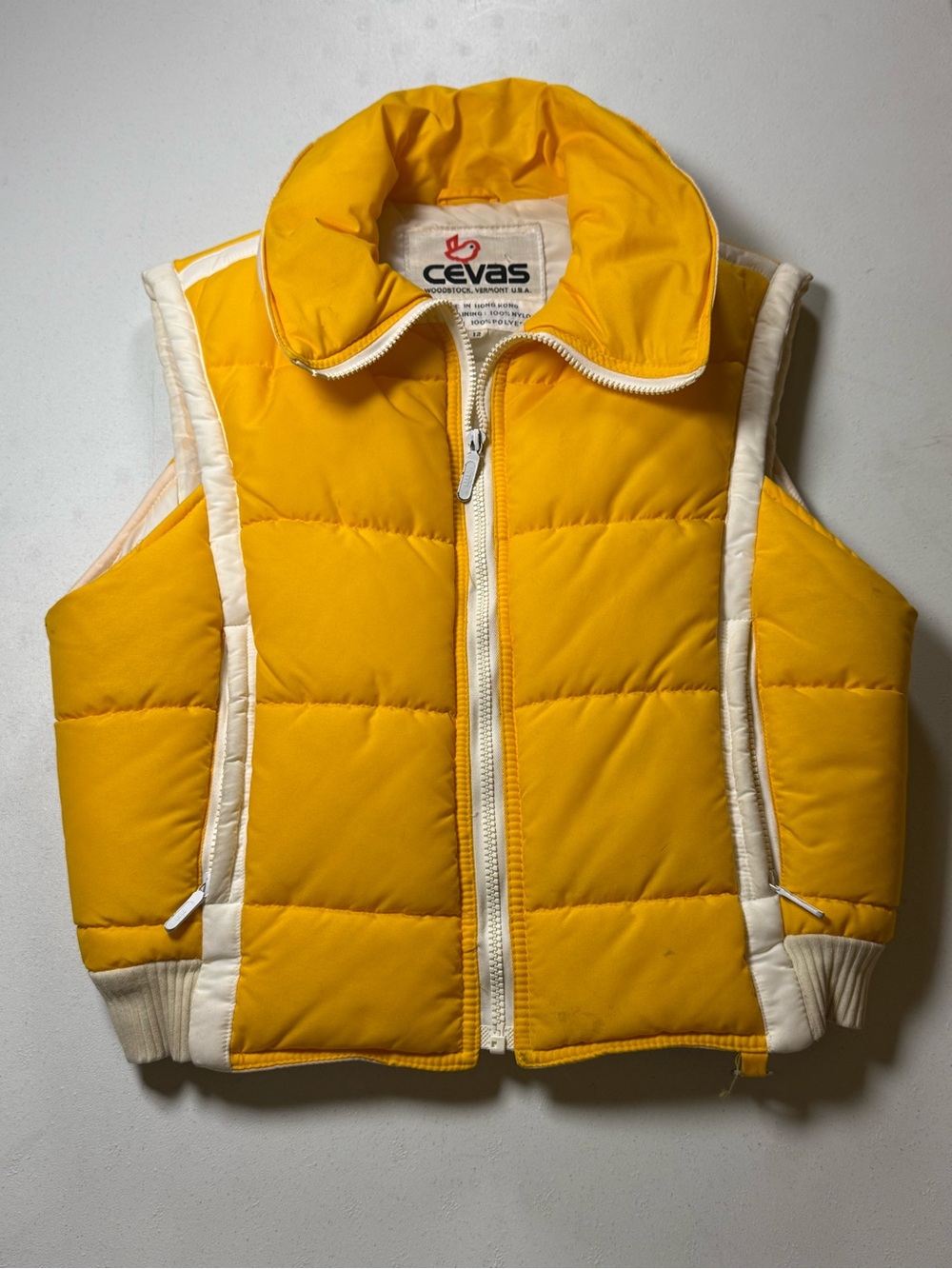 Vintage Cevas Yellow Puffer Vest Kids Youth Size 12 Full Zip Insulated